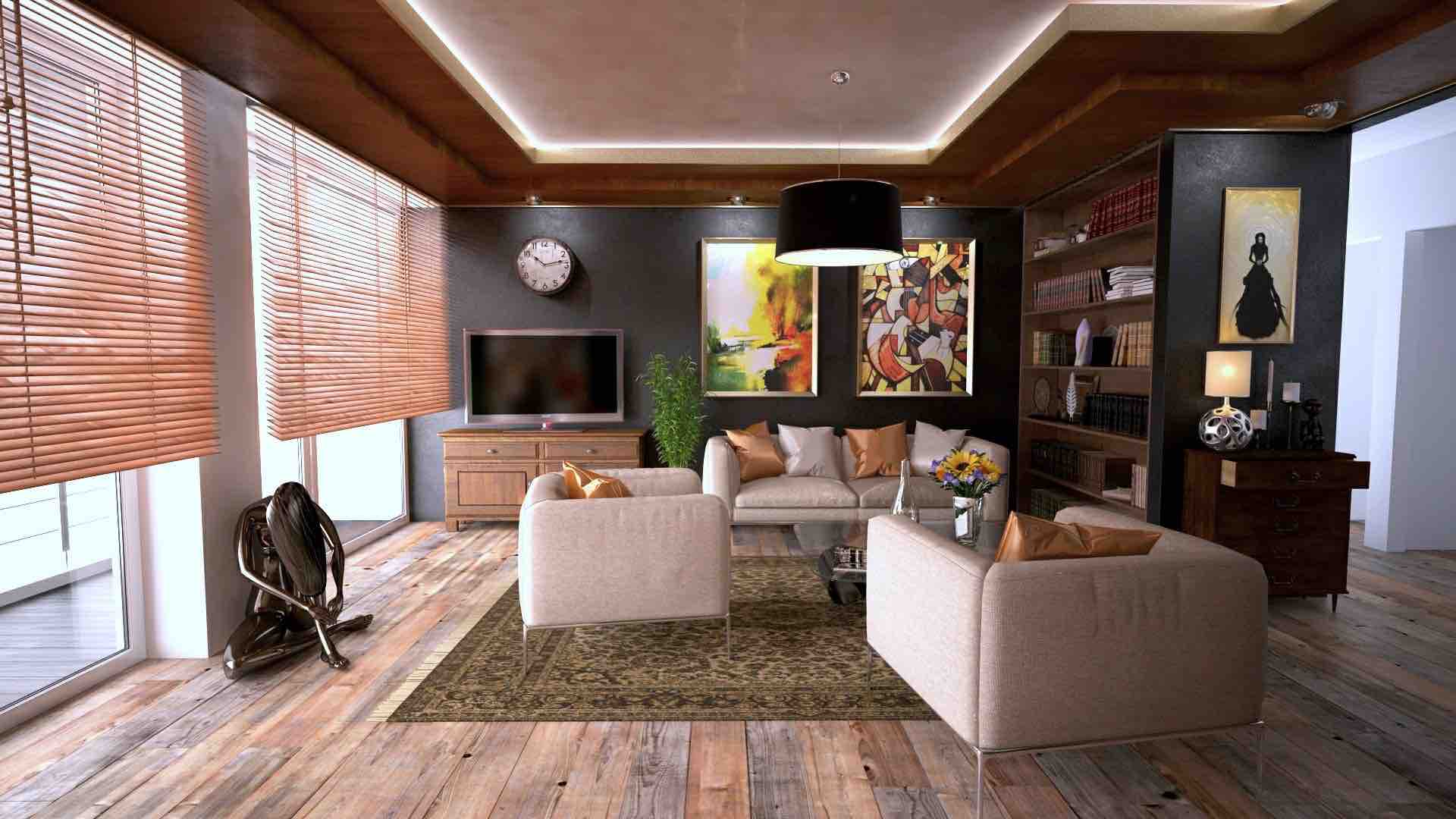 Family Room with Hardwood and Area Rug